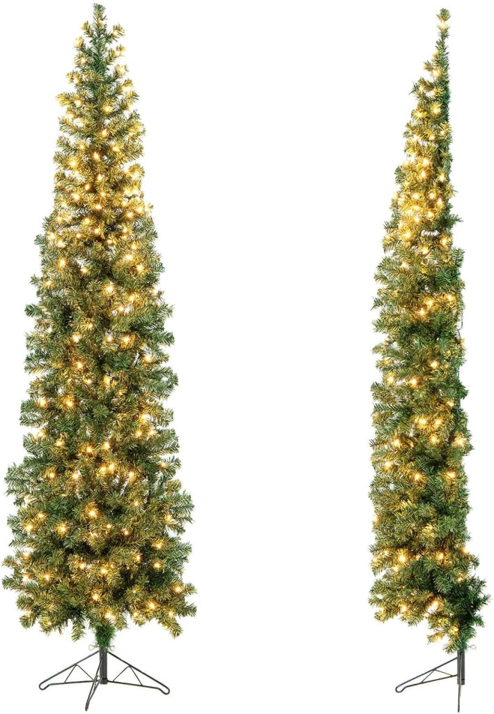Albero di Natale Mezzo 210 cm, Albero di Natale Artificiale Metà con 150 Luci LED, 450 Rami Folti e Base Pieghevole in Metallo, Ideale per Casa, Ufficio, Negozi e Hotel, Verde