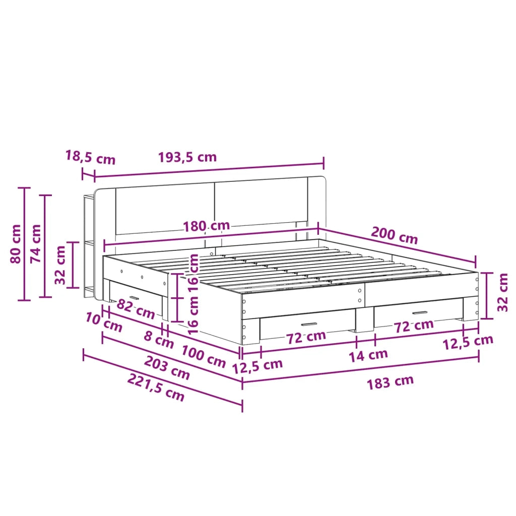 Telaio del letto con storage Sonoma grigio 200 x 200 cm 3433797