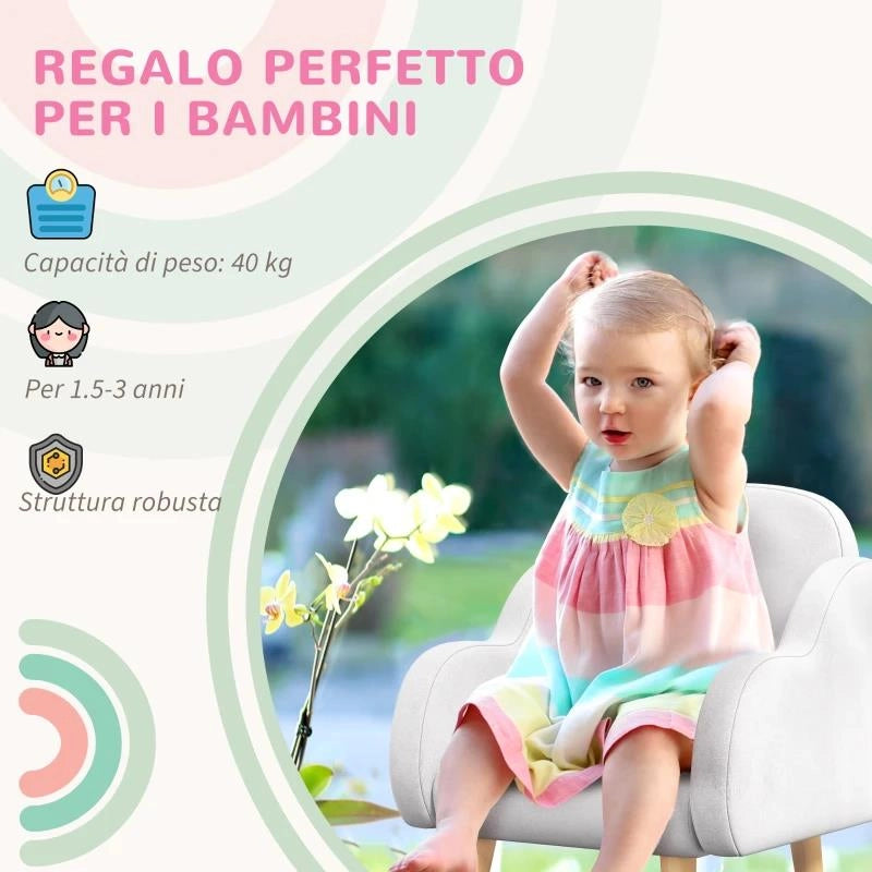 POLTRONA PER BAMBINI IN STILE SCANDINAVO CON BRACCIOLI A NUVOLA IN TESSUTO BIANCO, 46X51X55 CM