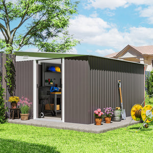 Casetta Box da Giardino Porta Attrezzi 345x280,5x169-201 cm con Porta Scorrevole in Acciaio Grigio