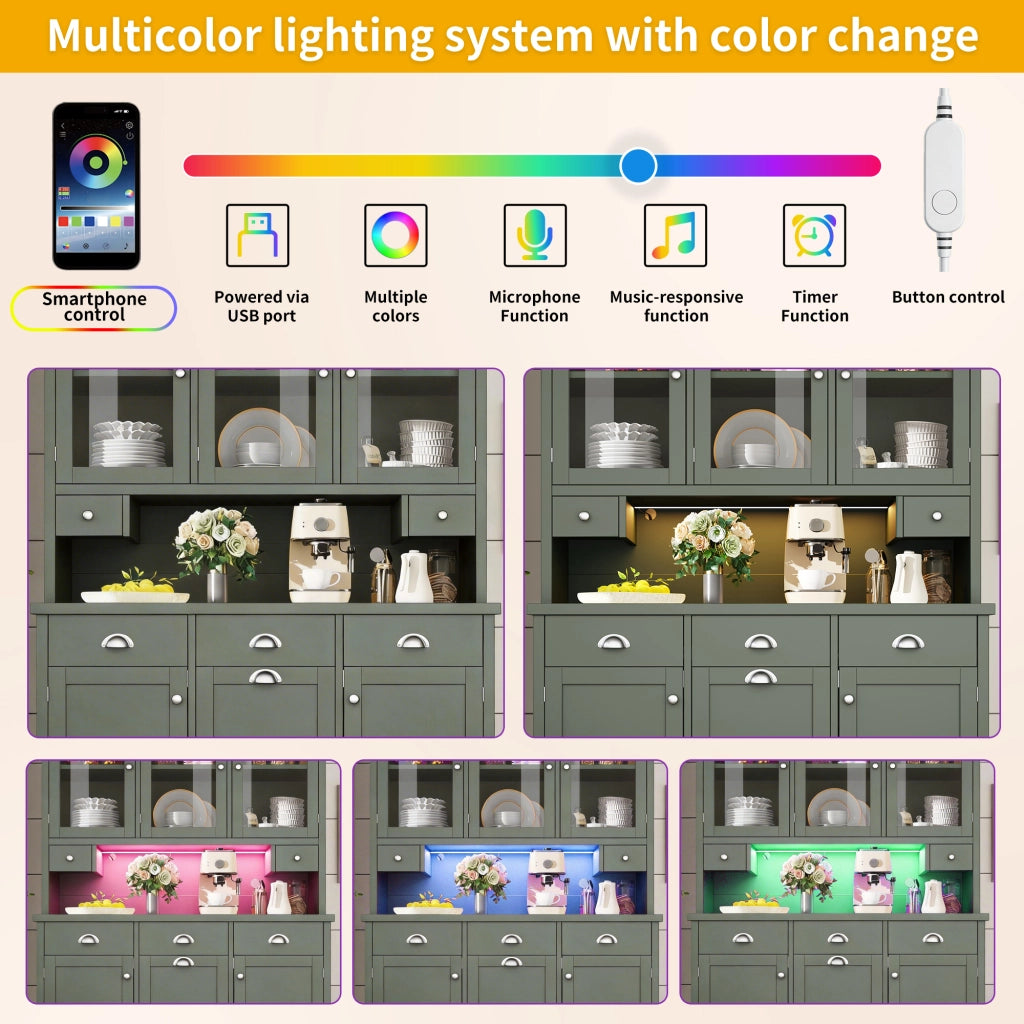 Mobile Cucina con LED e Vetro ¨C MINIMAL ¨C Verde, 180x120 cm, 3 Ante