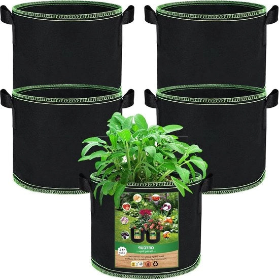 Pannelli di crescita con tessuto respirante - Set di 5 contenitori 11L/3 galloni con maniglie - Per piante patate pomodori verdure carote fragole - Nero