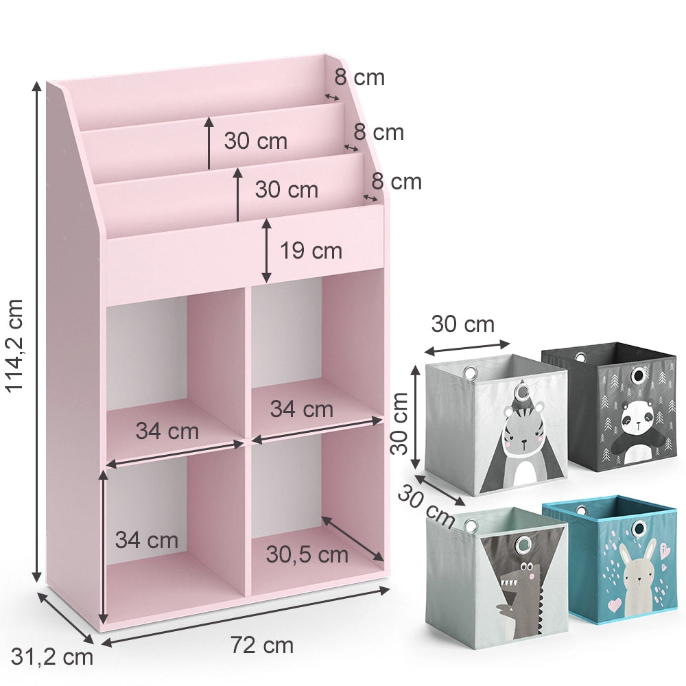 Vicco Libreria bambini rosa 72 x 114.2 cm con 4 scatole pieghevoli