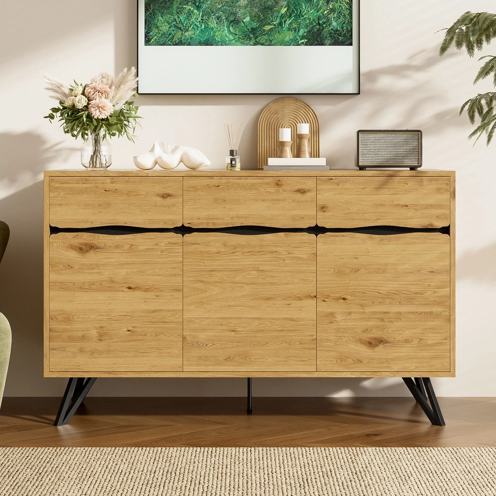 Credenza 3 Ante in Legno con Gambe in Metallo ¨C MINIMAL ¨C Bianco/Nero/Grigio