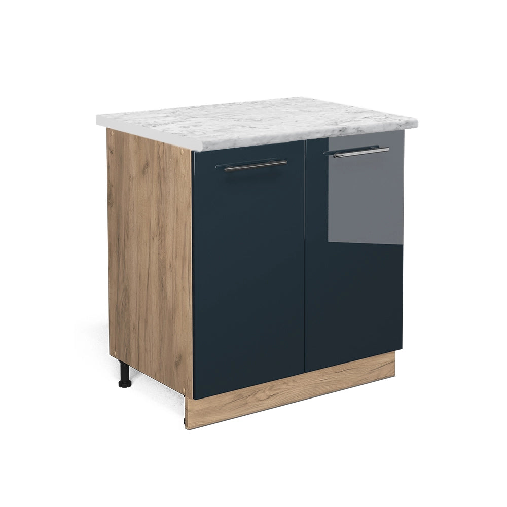 Mobiletto base cucina Fame-Line Blu scuro lucido/Rovere dorato 80 cm con ripiano, PL Marmo Vicco