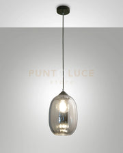 INFINITY  SOSPENSIONE 1 LUCE D.20cm IN VETRO  FUME' E STRUTTURA IN METALLO NERA ATTACCO E27 SMART C/ACCESS.