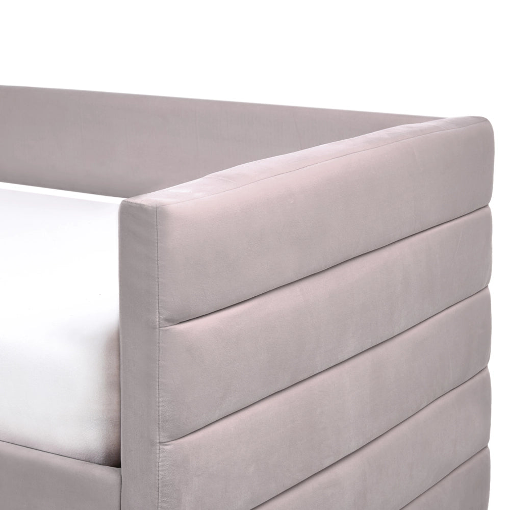 Letto con contenitore con cassetti in velluto grigio chiaro 90 x 200 cm stanzetta design elegante