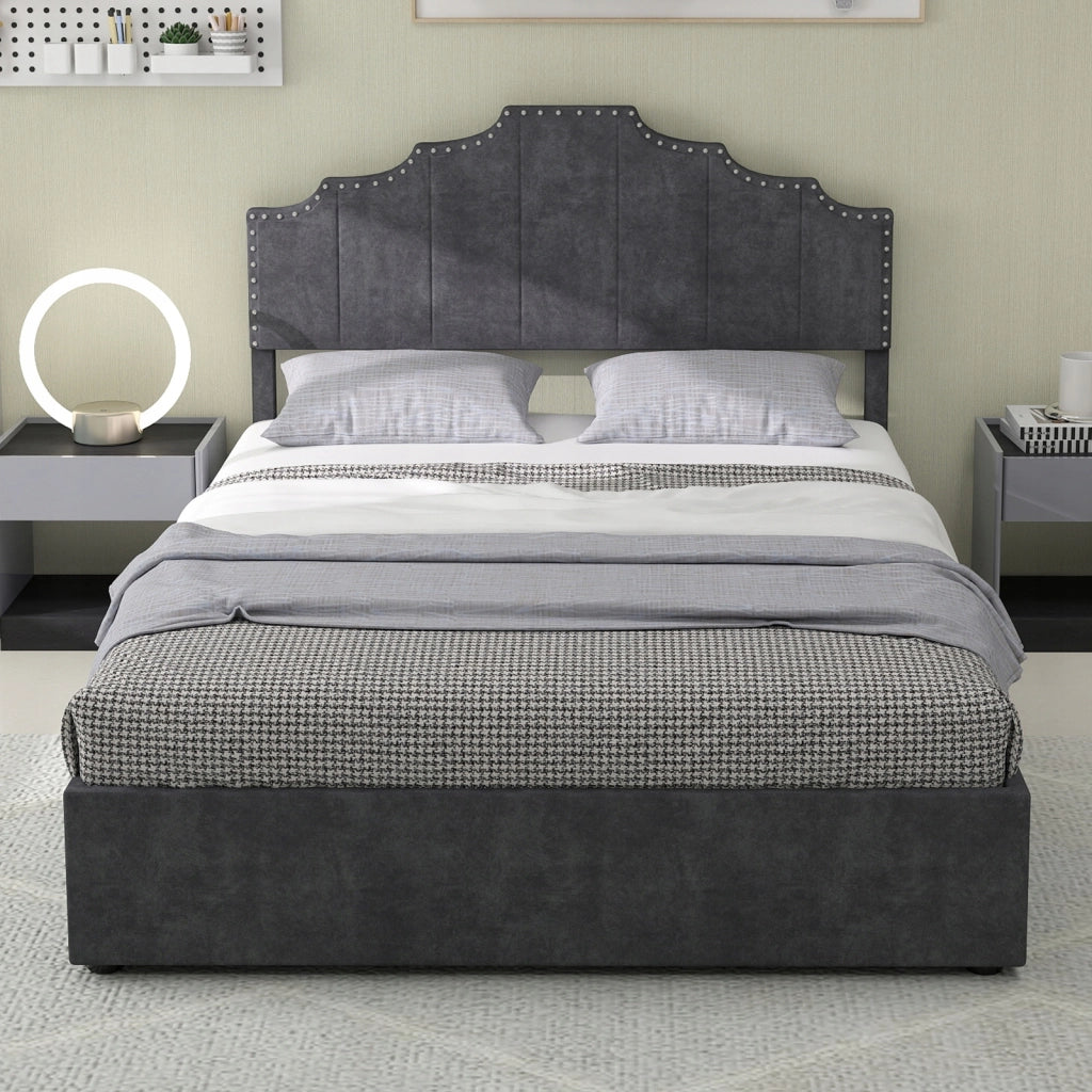 Letto imbottito alto 160x200 grigio - Xylo - Meccanismo pneumatico