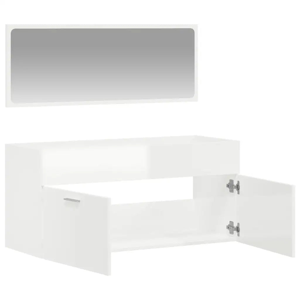 Mobiletto da bagno a parete con specchio 100 x 38,5 x 46 cm design moderno e pratico in legno composito bianco lucido 02_0049281