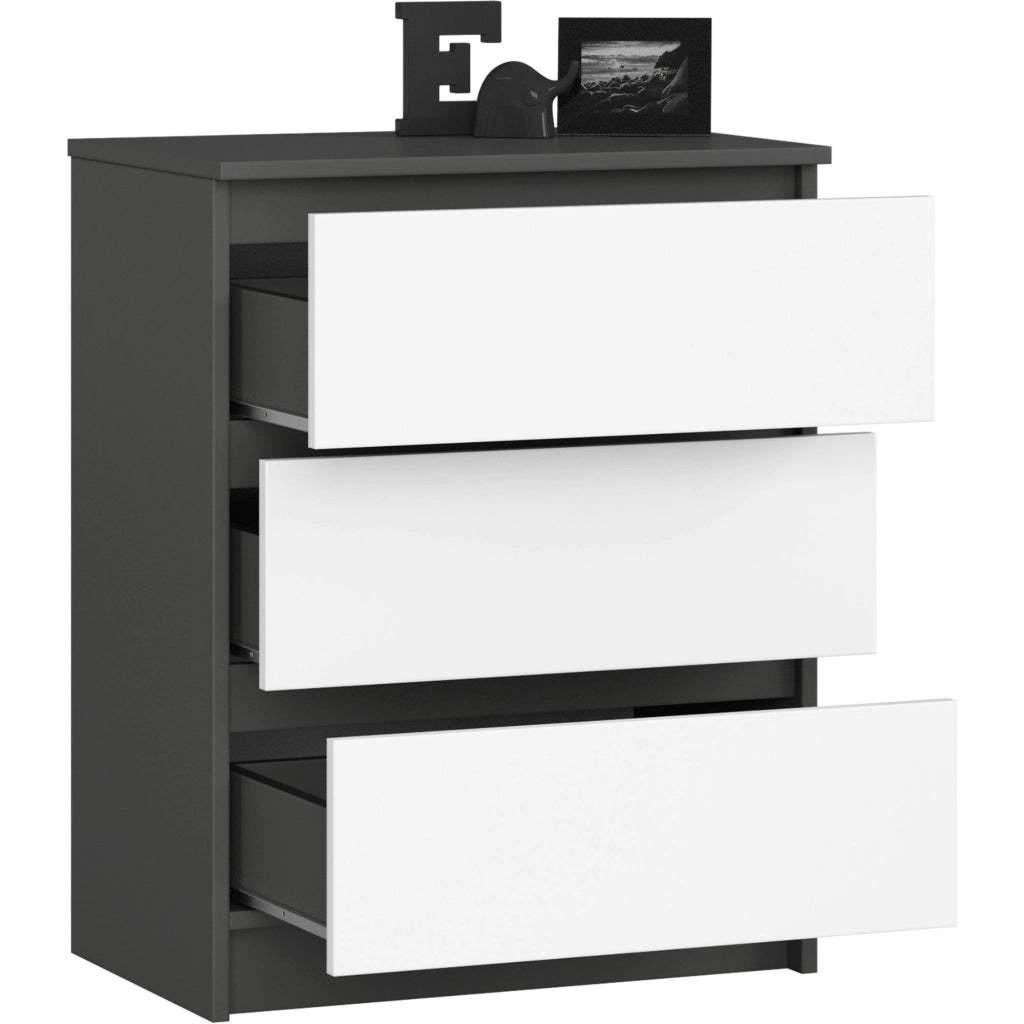 Cassettiera AKORD K60 Cassettiera Grigia Grafite 60 cm 3 cassetti inserto frontale Bianco 60x40x77 cm