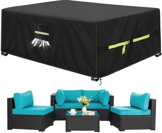 Ombrellone per giardino 270x180x89 cm - Impermeabile - Resistente al freddo invernale - Finestra di ventilazione - Robusto in 420D Oxford - Protezione contro il tempo e la sporcizia - Tenda di protezione per pioggia