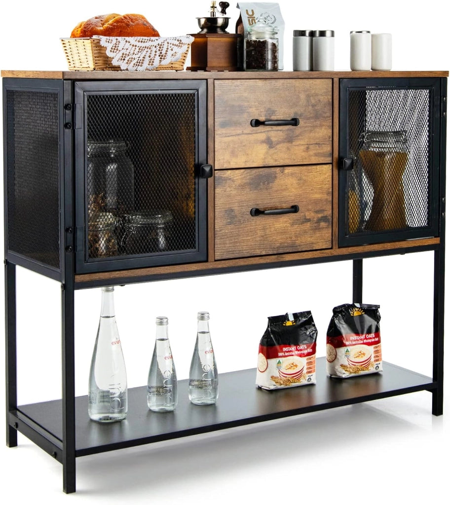 COSTWAY Credenza Moderna con Tanto Spazio, Credenza Cucina con 2 Armadietti di Metallo, 2 Cassetti Estraibili e Ripiano Inferiore, 26,5 x 29 x 15 cm