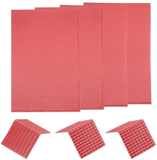 Set di tegole in PVC miniatura per modellismo case di bambole - Rood - Pacchetto da 4 - Scala 1:100 - Attività di fai da te - Tegole - Tavolo di sabbia - 29,5 x 19,5 cm