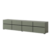 Mobile TV XL colore verde salvia e nero 225cm collezione HAVANA. Mobile design con 4 porte e 4 cassetti.