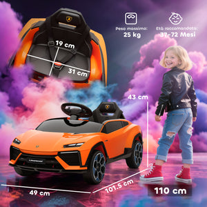 Macchina Elettrica per Bambini 101.5x49x43 cm Licenza Lamborghini 12V con Luci LED Clacson e Telecomando Arancione