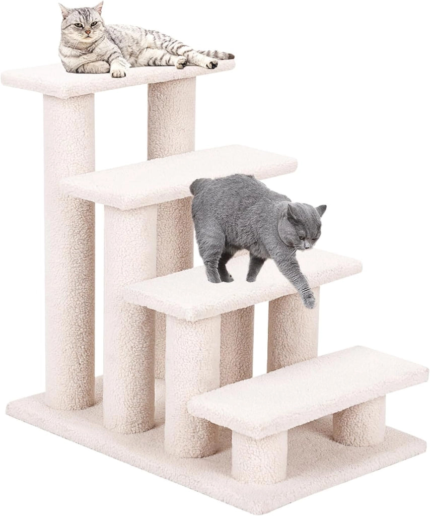 Scala per gatti a 4 livelli, scala per gatti fino a 25 kg, scala per cani, albero da arrampicata per gatti, 61 x 41 x 60 cm (bianco)