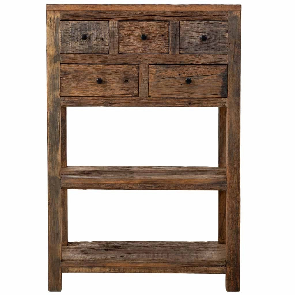Mobile da ingresso in legno con 5 cassetti marrone, 60x35x90h cm