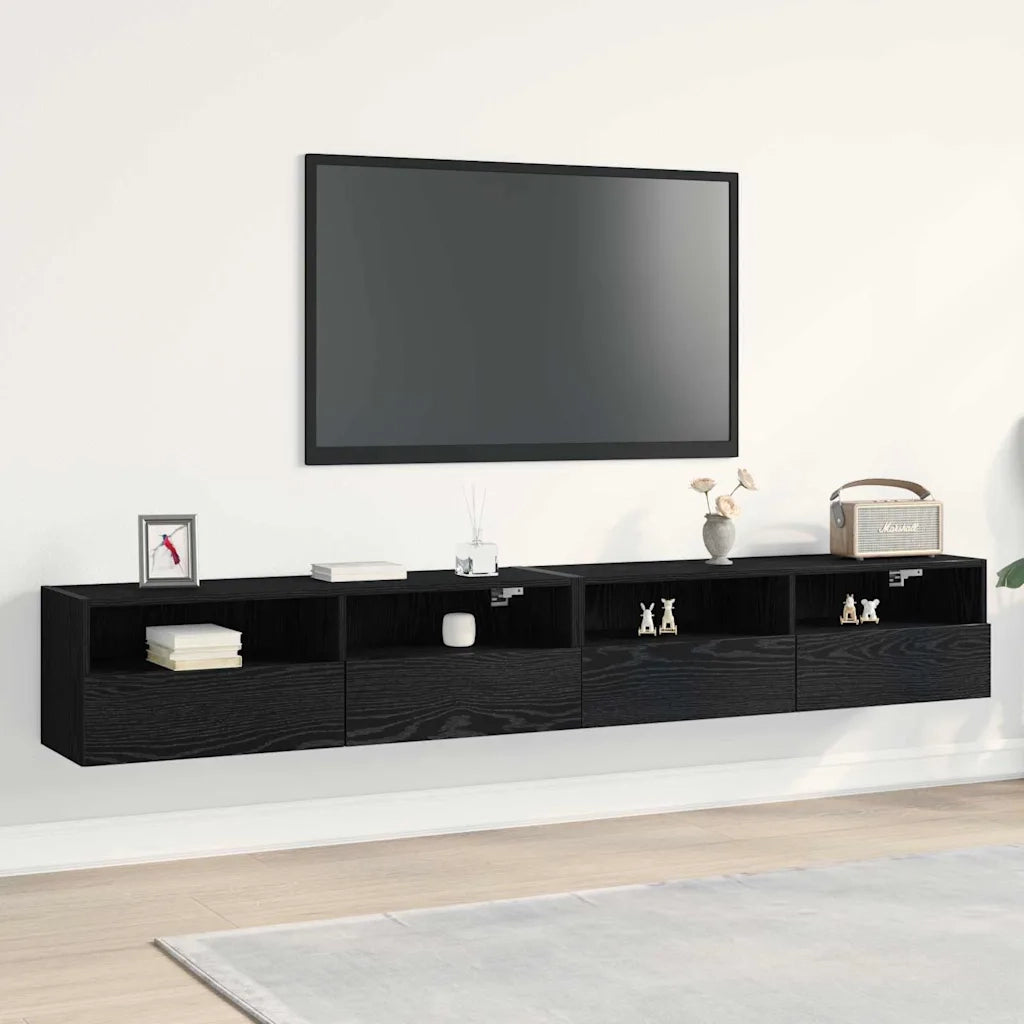 Mobile TV da parete 2 pz | Armadietto TV | Mobile Porta TV Rovere nero 100 x 30 x 30 cm