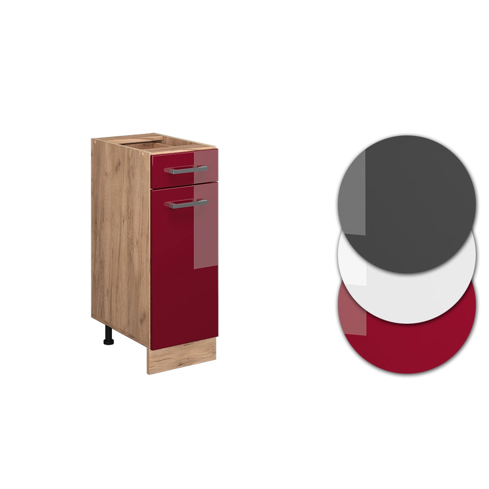 Mobiletto base per cucina R-Line Rosso lucido/Rovere dorato 30 cm, PL Antracite Vicco