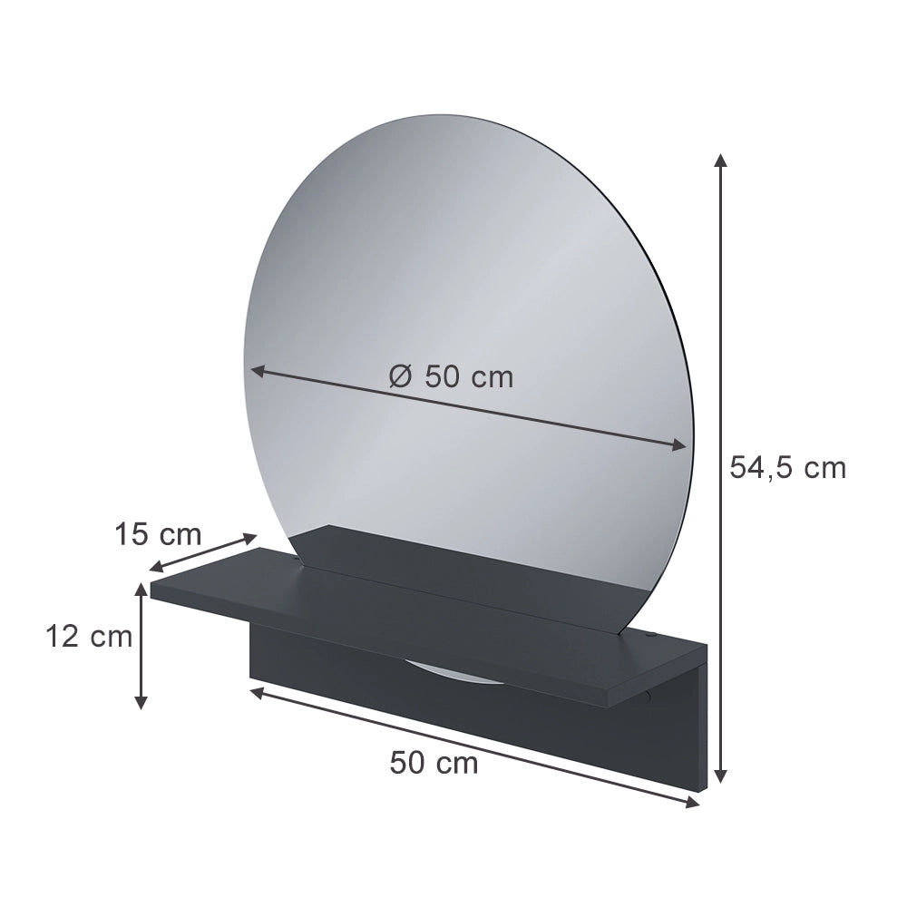 Vicco Specchio bagno Nero 50 x 54.5 cm con ripiano