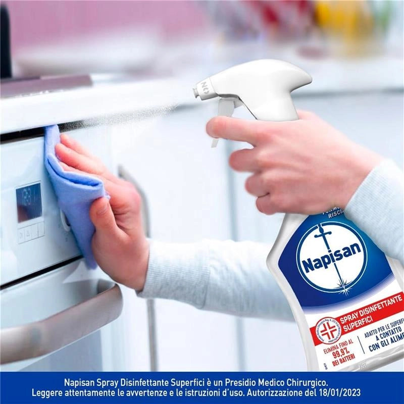 NAPISAN SPRAY 3 PZ DISINFETTANTE CLASSICO SUPERFICI ELIMINA 99,9% BATTERI PER SUPERFICI A CONTATTO CON ALIMENTI 740 ML L'UNO