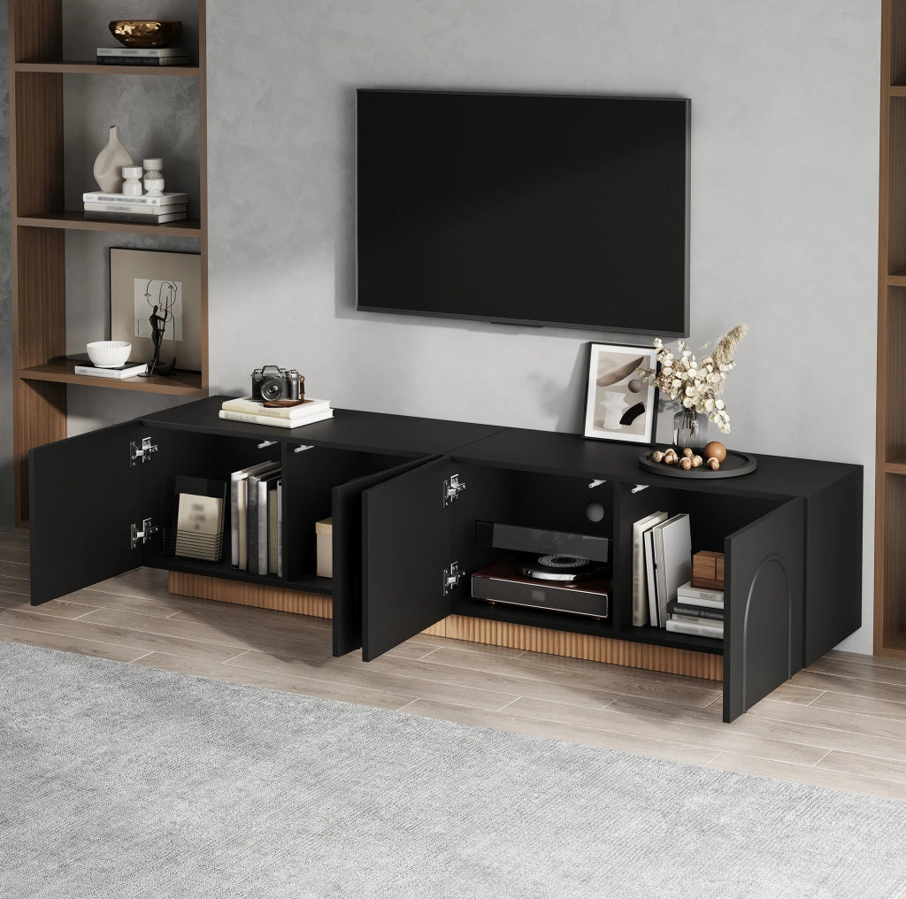 Mobile TV moderno con 4 ante; 170 x 38 x 42 cm; in MDF e truciolare; nero