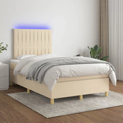 Letto a Molle con Materasso e LED Crema 120x200cm in Tessuto 3135586