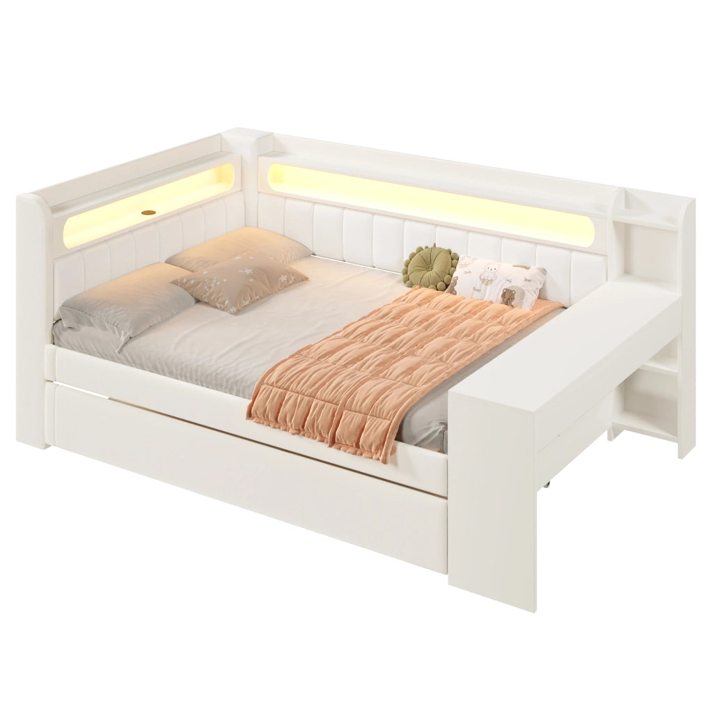 Letto Divano 140×200 cm; Letto Matrimoniale con Letto Estraibile; USB; LED e Scrivania; senza Materasso