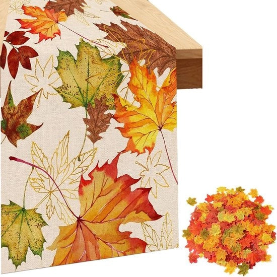 Tavolo da autunno 33x183 cm, decorazione per l'autunno, decorazione per Thanksgiving e festività con tovaglia da tavolo in poliestere e tavola da pranzo