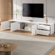 Mobile TV 170x30x30.5 cm con 3 ante e 2 cassetti; installazione a parete o a terra; MDF e pannelli di particelle bianco