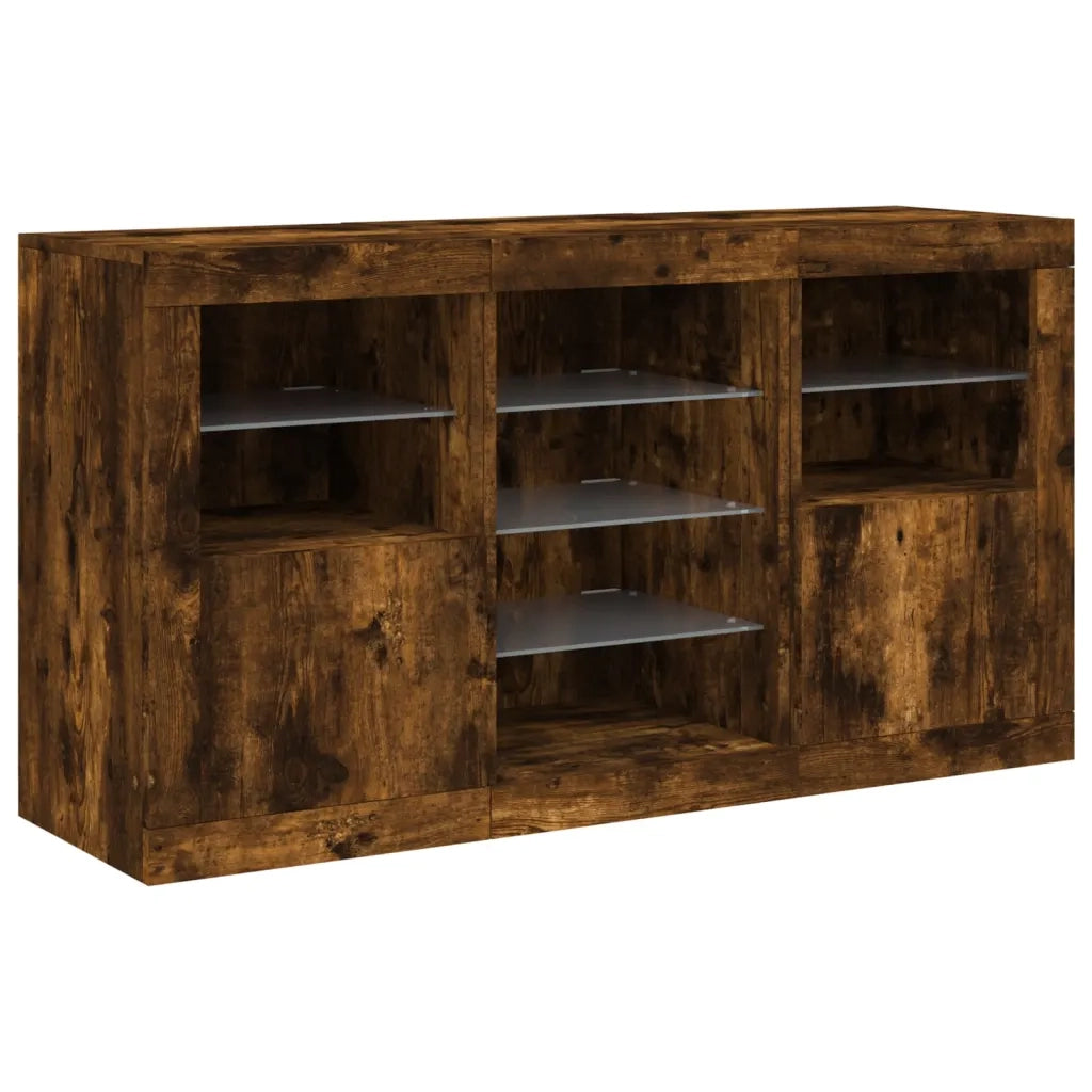 Credenza con Luci LED-Buffet-Armadio da cucina Rovere Fumo 123x37x67 cm 331991