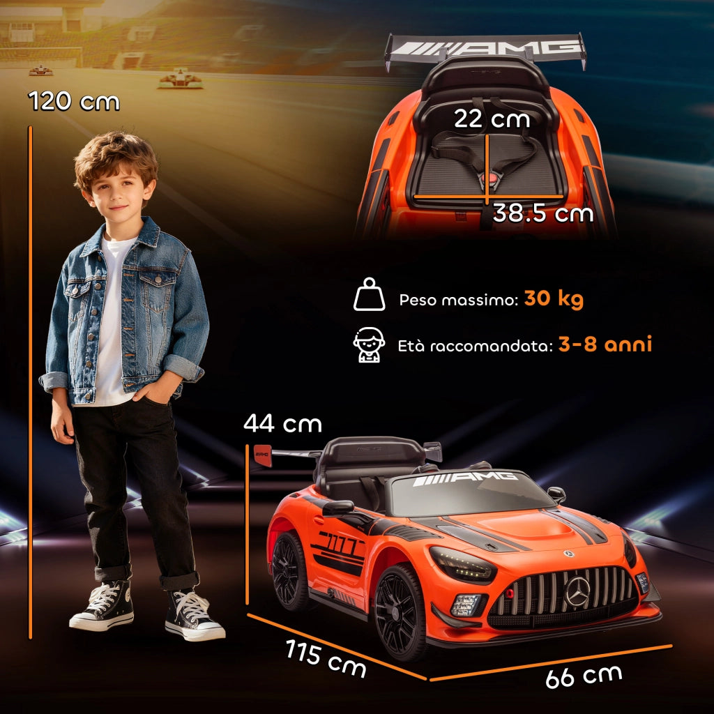 Macchina Elettrica Bambini 3-8 Anni Licenza Ufficiale Mercedes AMG 12V con Telecomando Luci LED Arancione