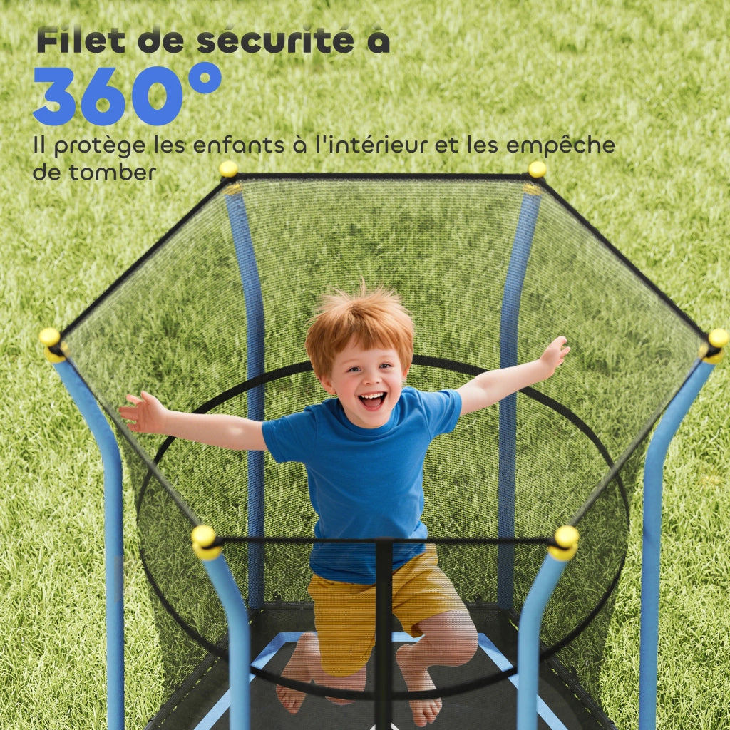 Tappeto elastico per bambini ¨C zephmum ¨C ? 163x190 cm blu nero con rete di sicurezza