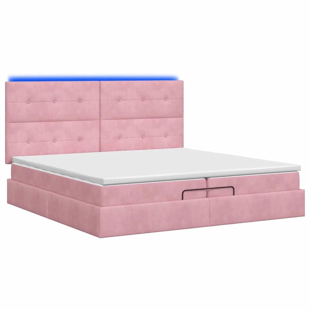 Letto Ottomano con Materasso e LED Rosa 200 x 200 cm Velluto 3458330