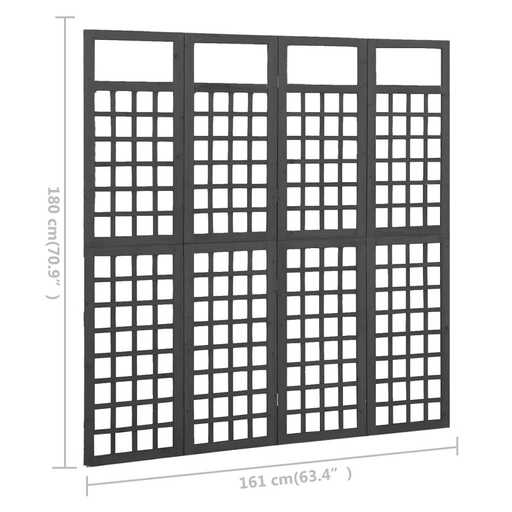 Divisorio a 4 Pannelli Legno Massello di Abete Nero 161x180 cm 316483