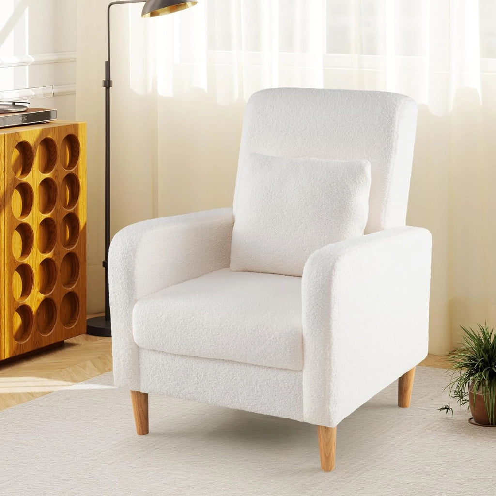 Poltrona da Salotto, Sofa Imbottita Ergonomica con Cuscino Lombare, Rivestimento in Pile Teddy, Gambe in Legno di Caucciù, Poltrona Moderna per Soggiorno e Camera da Letto, Portata 150 kg