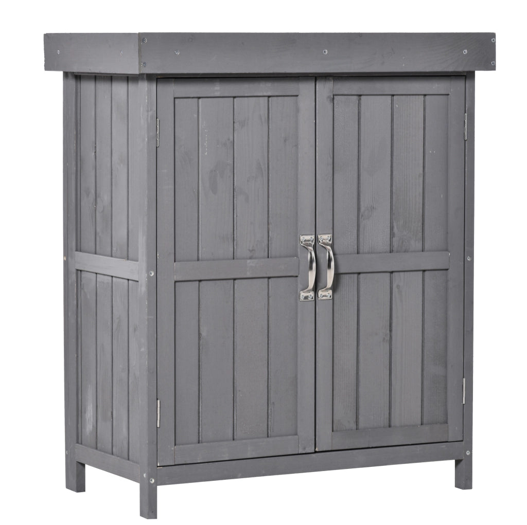 Armadio da giardino in legno con tetto in asfalto e doppie ante; 87 x 46;5 x 160 cm; grigio