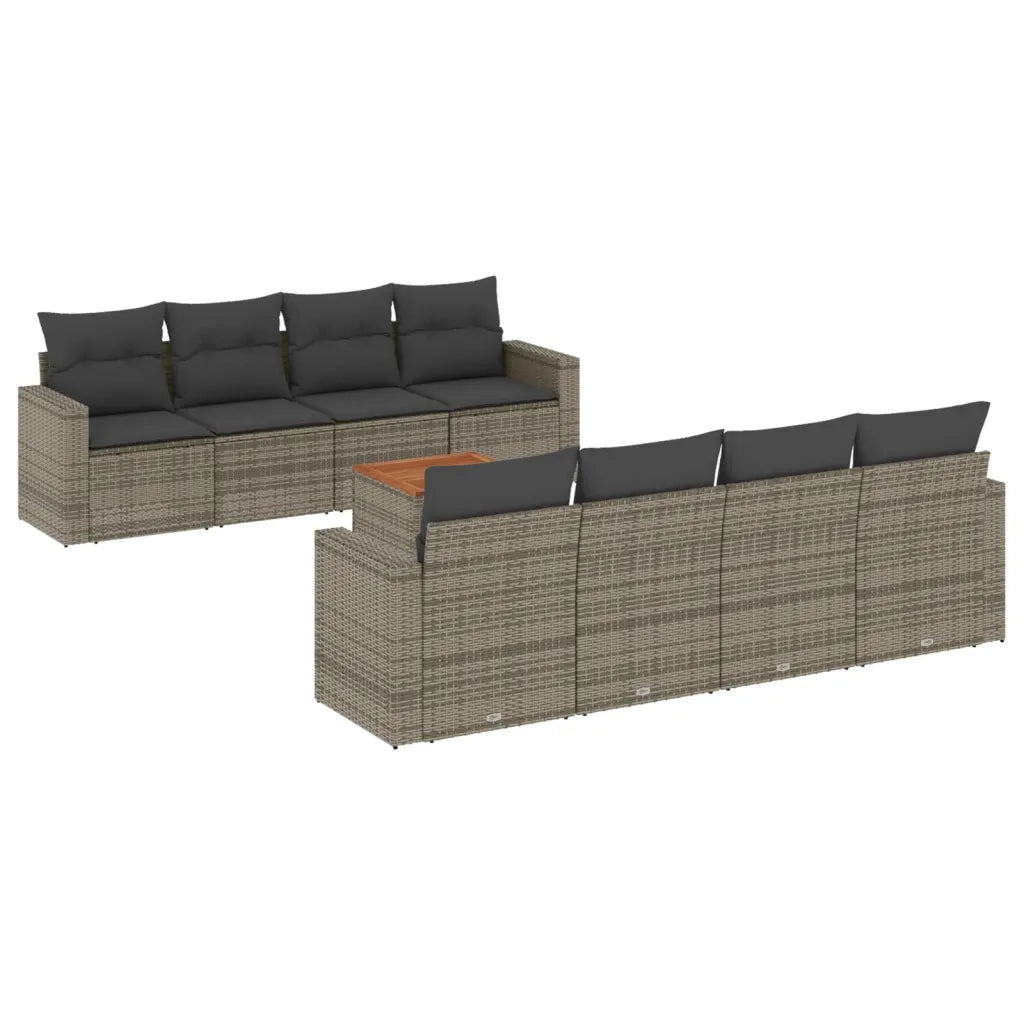 Set Divano da Giardino 9 pz con Cuscini Grigio in Polyrattan 3256375