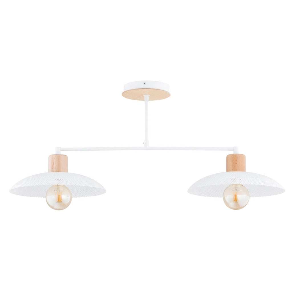 Lampada a sospensione KOBE in acciaio bianco e legno naturale