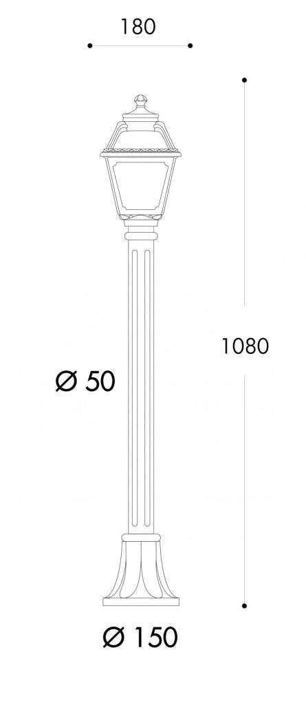 ALBA PALO 100 CM 1 LUCE ATTACCO E27 NERO IP55