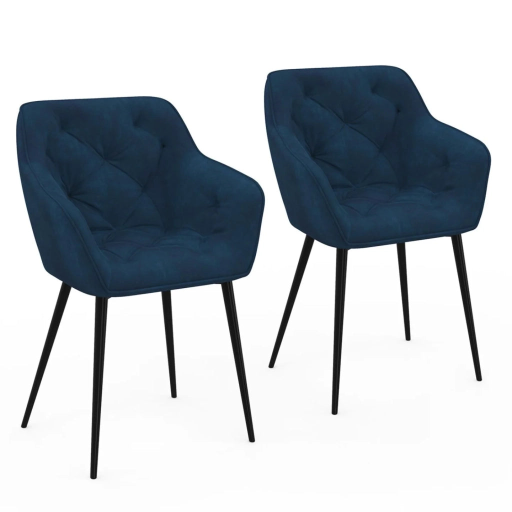 IDMarket - Set di 2 sedie da pranzo, poltrone imbottite LYA in velluto blu petrolio
