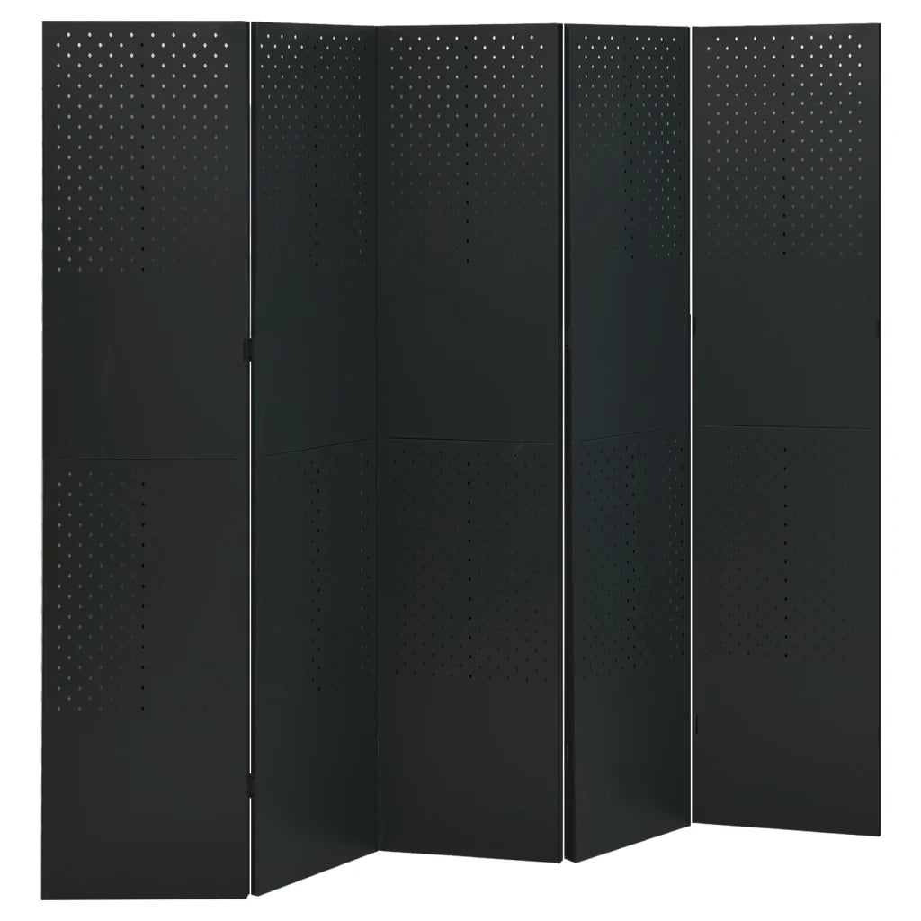 Paravento a 5 Pannelli 2 pz Nero 200x180 cm in Acciaio 3095196