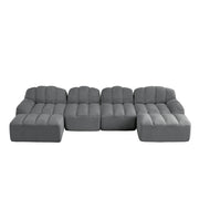 Divano modulare a U 4 posti con ottomans; seduta profonda; in fleece granulato grigio