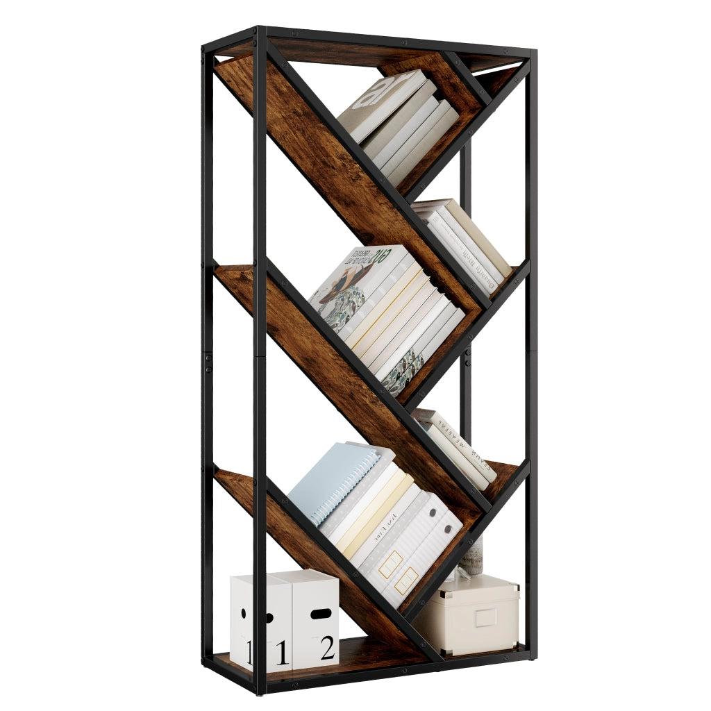 Libreria a forma di albero 80 × 35 × 160 cm, scaffale a 8 ripiani, nero e marrone vintage, con struttura in metallo e pannello MDF