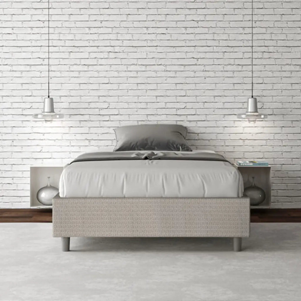Letto una piazza e mezza con rete imbottito 120x210 tessuto Labirinto 1 bianco Azelia