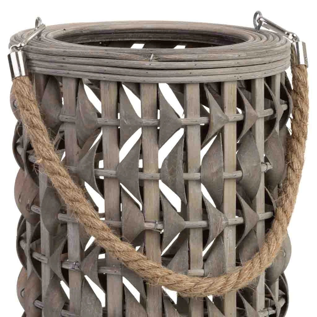 Lanterna in bambù e legno con portacandele in vetro D18x34h cm