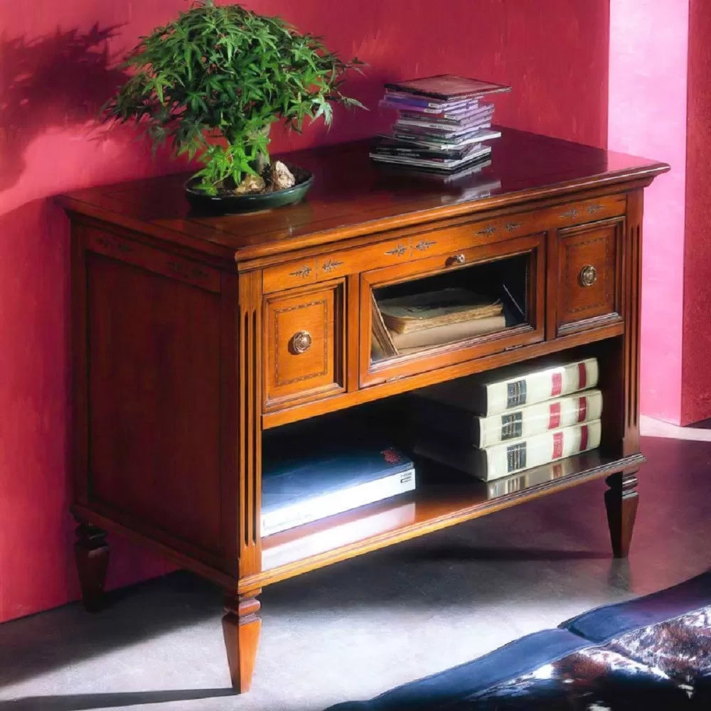 Porta tv classico in legno 2 cassetti 1 ribalta finitura bassano l.100 p.51 h.75 - Mobili 2G