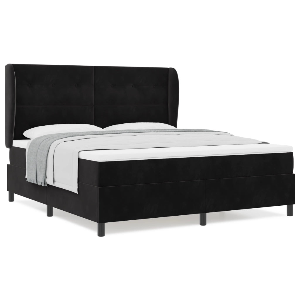 Letto con Rete a Molle e Materasso Nero 180x200 cm Velluto