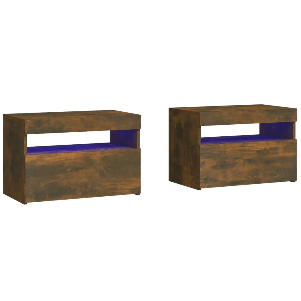 Comodini 2 pz con Luci LED-Set di 2 Tavolino da notte Rovere Fumo 60x35x40 cm