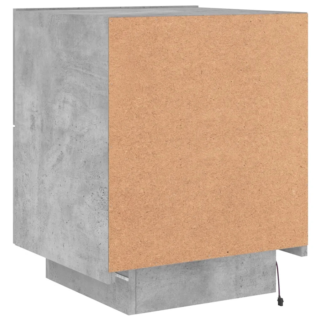 Set di 2 Comodini | Armadio da Notte | Mobiletto da notte con Luci LED Grigio Cemento in Legno Multistrato